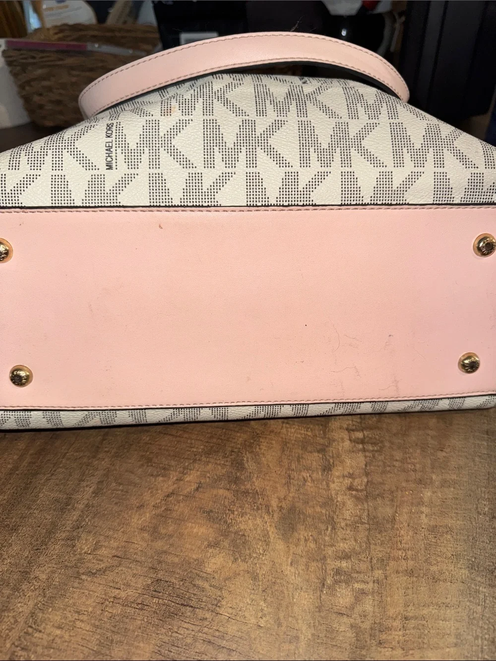 Michael Kors Beige Logo Tote with Pink Trim